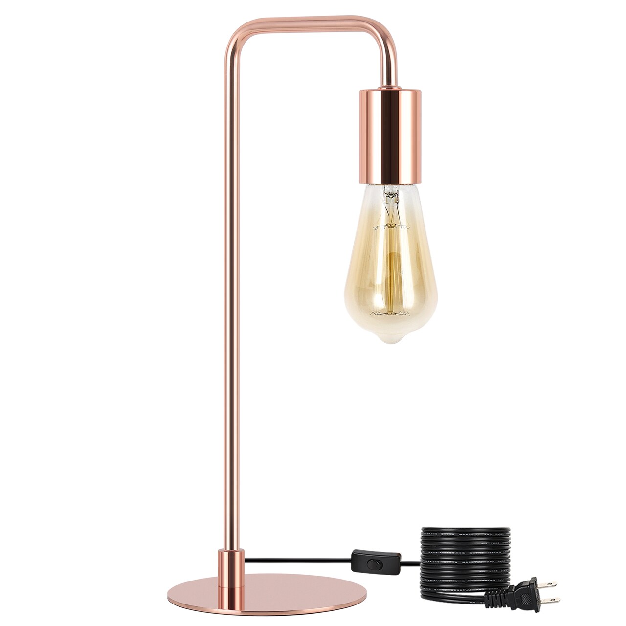 Modern Industrial Rose Gold Table Lamp – Minimalist Metal Desk Light for Bedroom, Office, and Living Room